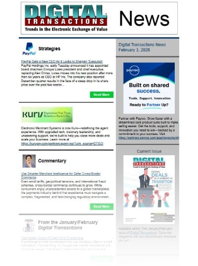 PayPal’s Chriss Out; Safer Cross-Border Commerce; Visa Direct Enters China